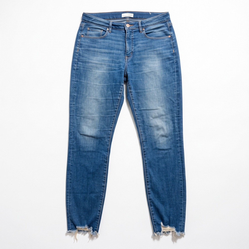 LOFT Womens 8/29 Blue Curvy Skinny Crop Jeans Distressed Casual Boho Denim